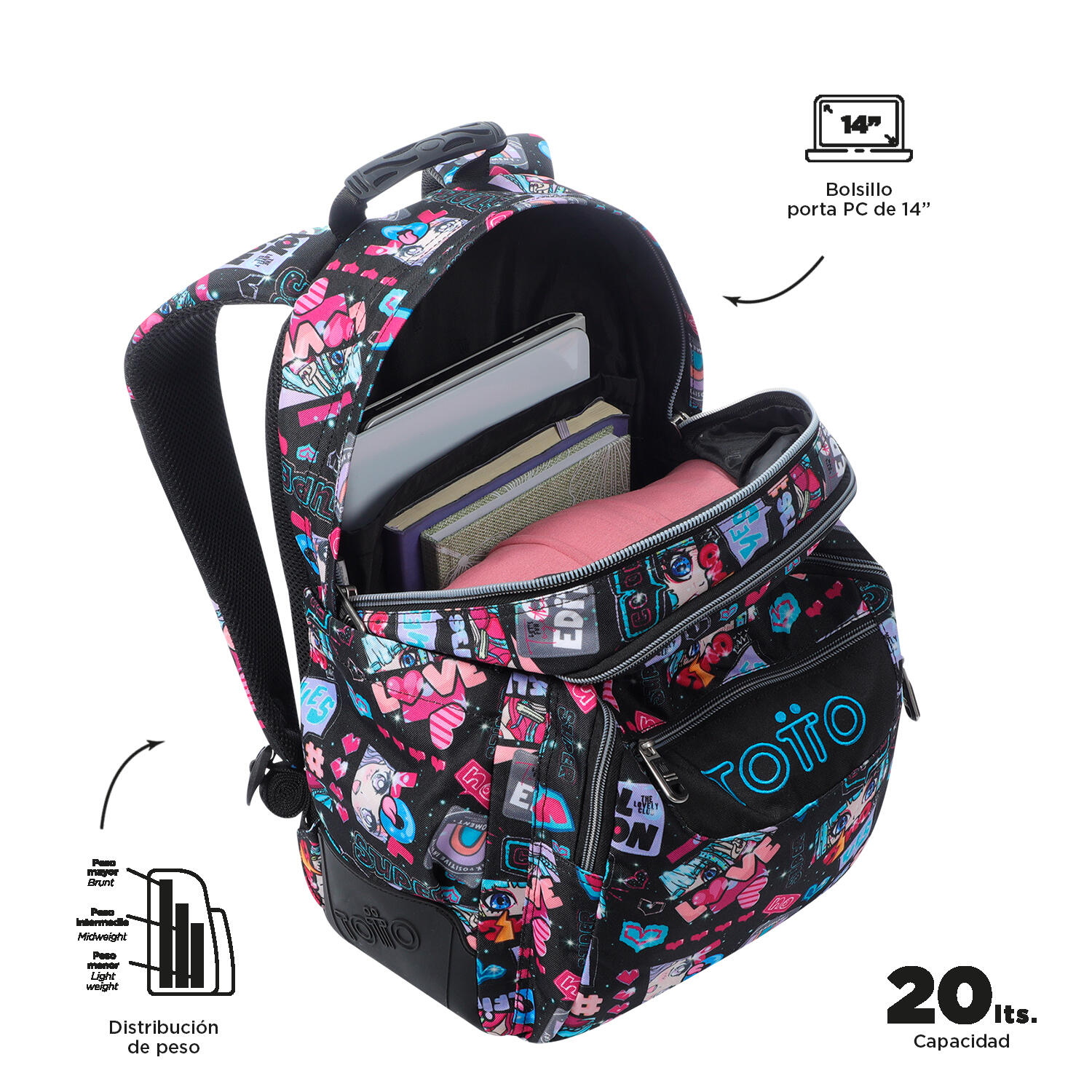 Totto Mochila escolar Rayol Misato Poliéster reciclado 33 x 44 x 13.5 cm 4/5