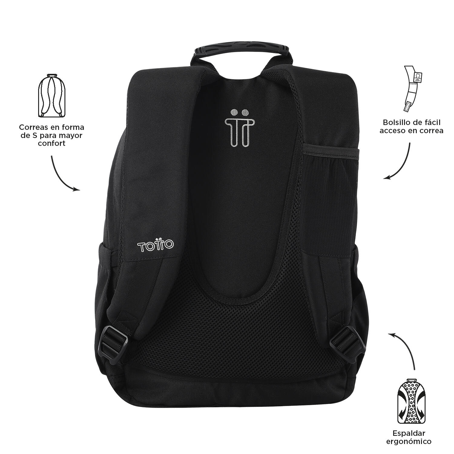 Totto Mochila escolar Gommas Negro Poliéster reciclado 29 x 39 x 14 cm 3/5