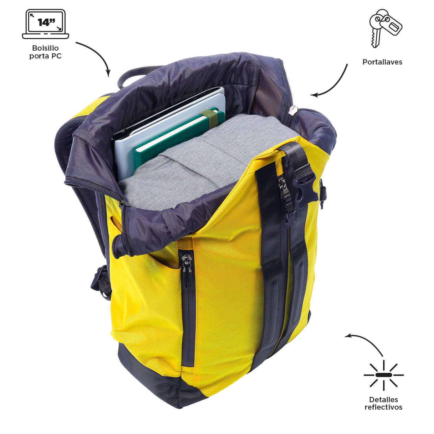Totto Mochila urbana Spurn 2.0 Super Lemon Poliéster 27.5 x 42 x 12.5 cm 4/5