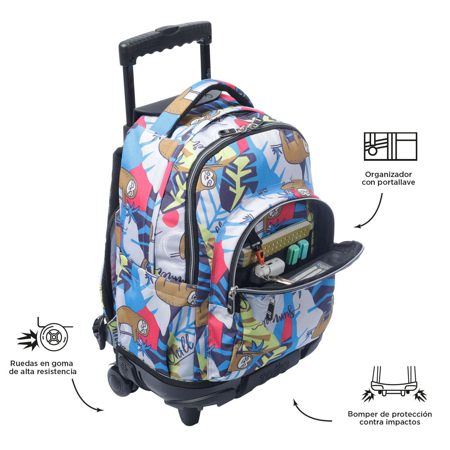 Totto Mochila escolar ruedas Renglones Lazel Poliéster reciclado 32 x 45.5 x 18 5/5