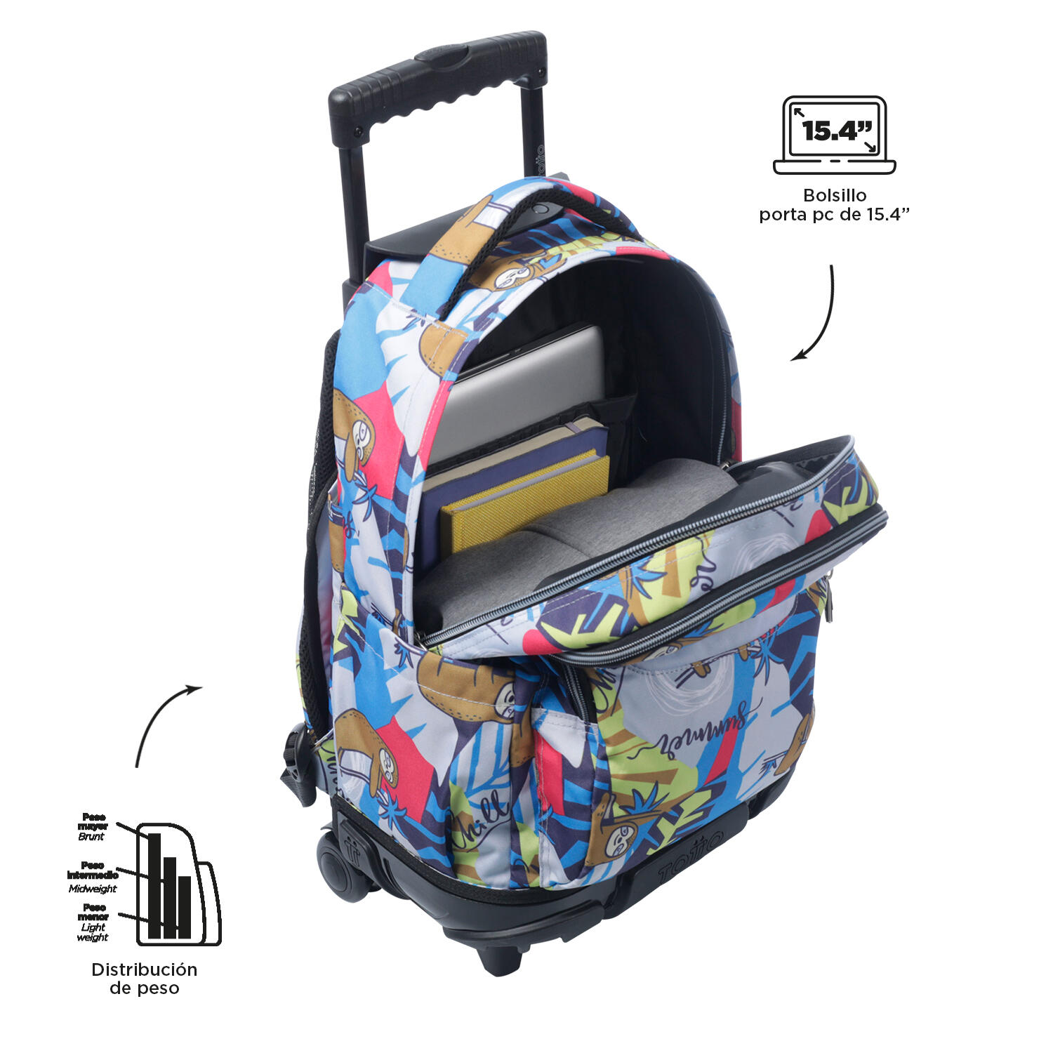 Totto Mochila escolar ruedas Renglones Lazel Poliéster reciclado 32 x 45.5 x 18 4/5