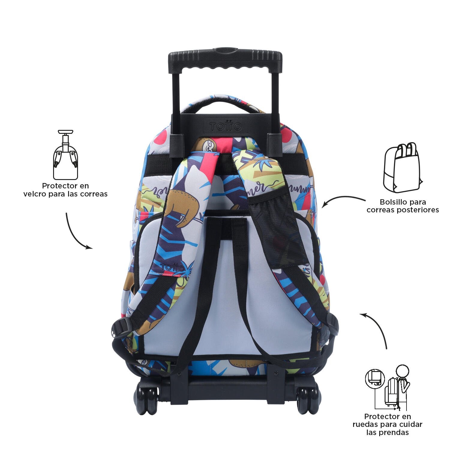 Totto Mochila escolar ruedas Renglones Lazel Poliéster reciclado 32 x 45.5 x 18 3/5