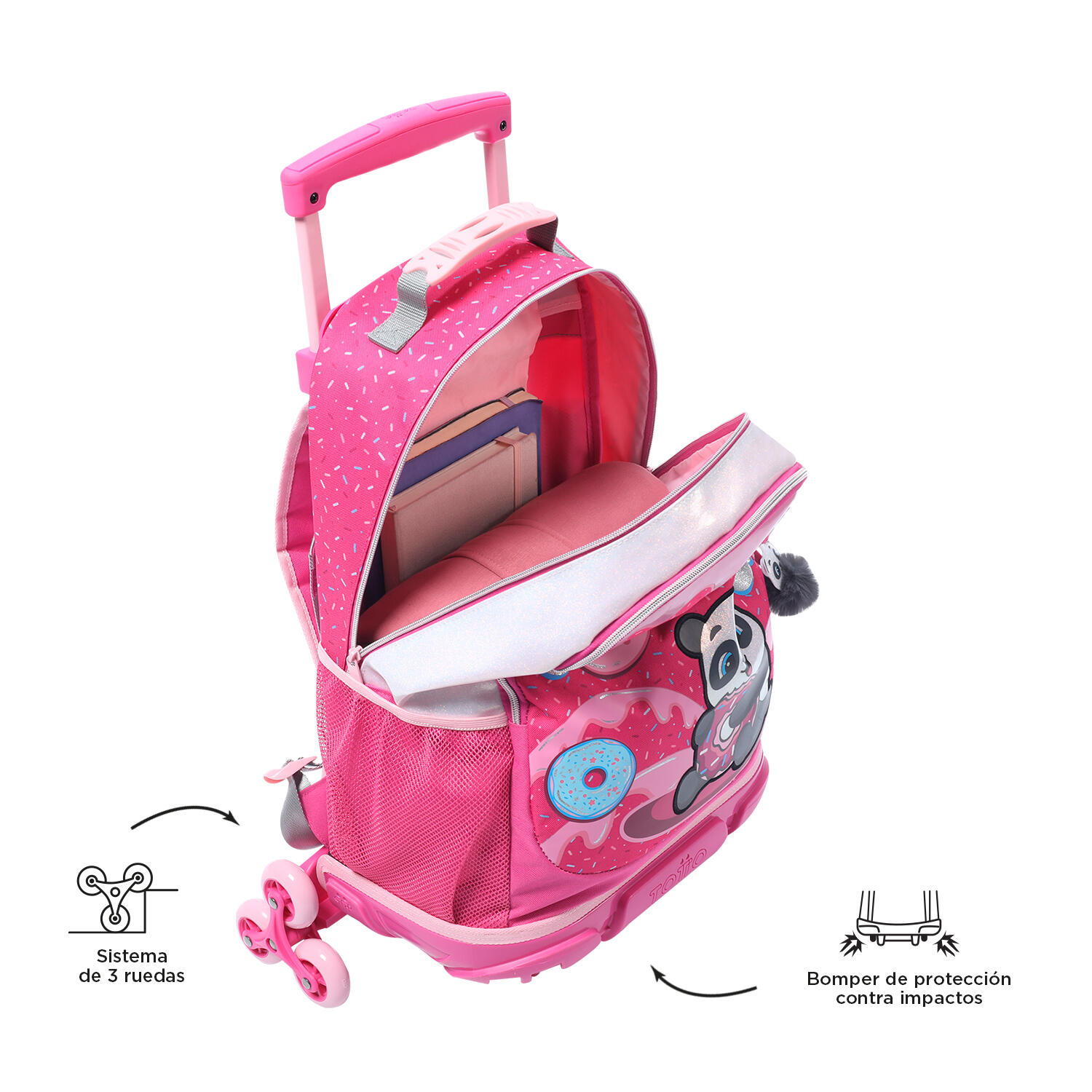 Totto Mochila infantil ruedas Sweet Panda Rosa Poliéster 33 x 47.5 x 16 cm 4/5
