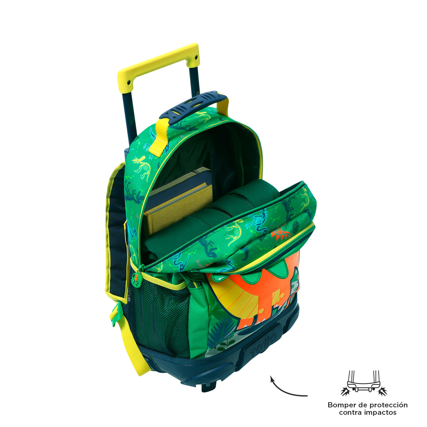 Totto Mochila infantil ruedas Dinomax Verde Poliéster 28.5 x 41 x 12.5 cm 4/5
