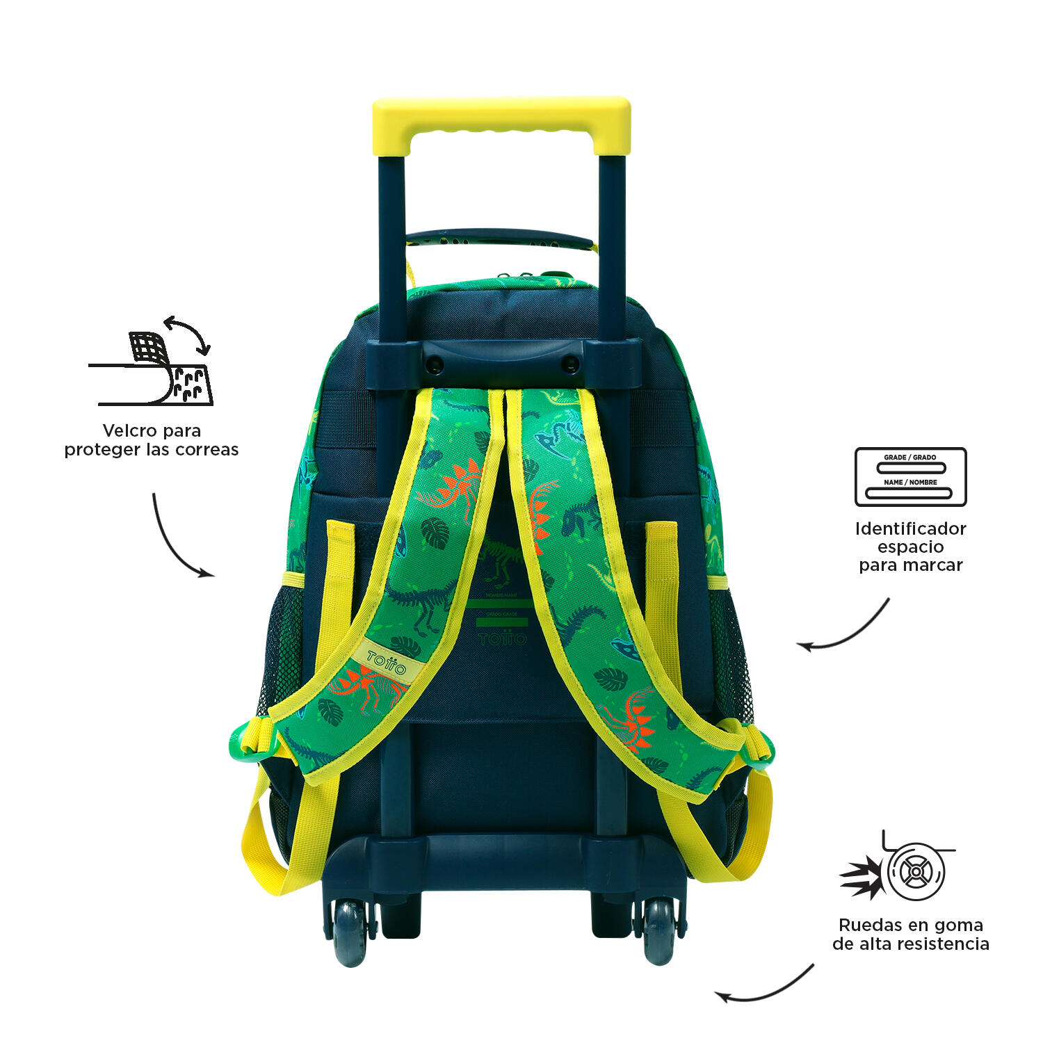 Totto Mochila infantil ruedas Dinomax Verde Poliéster 28.5 x 41 x 12.5 cm 3/5