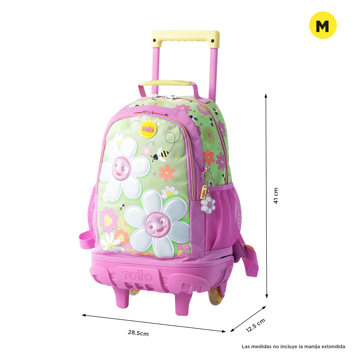 Totto Mochila infantil ruedas Margarita Verde Poliéster 28.5 x 41 x 12.5 cm 2/5