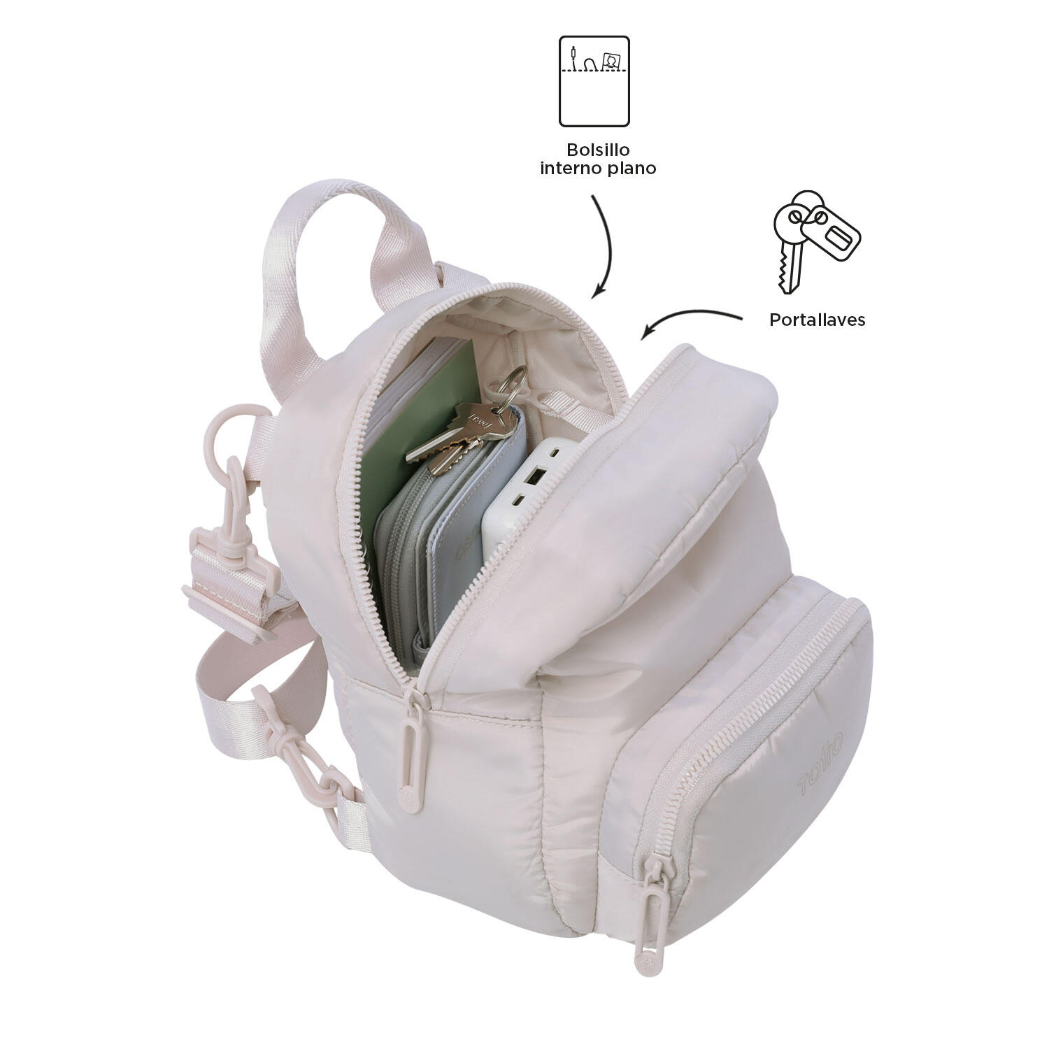 Totto Mochila urbana Yuen 2.0 White Sand Poliéster 17 x 21.5 x 9 cm 5/5
