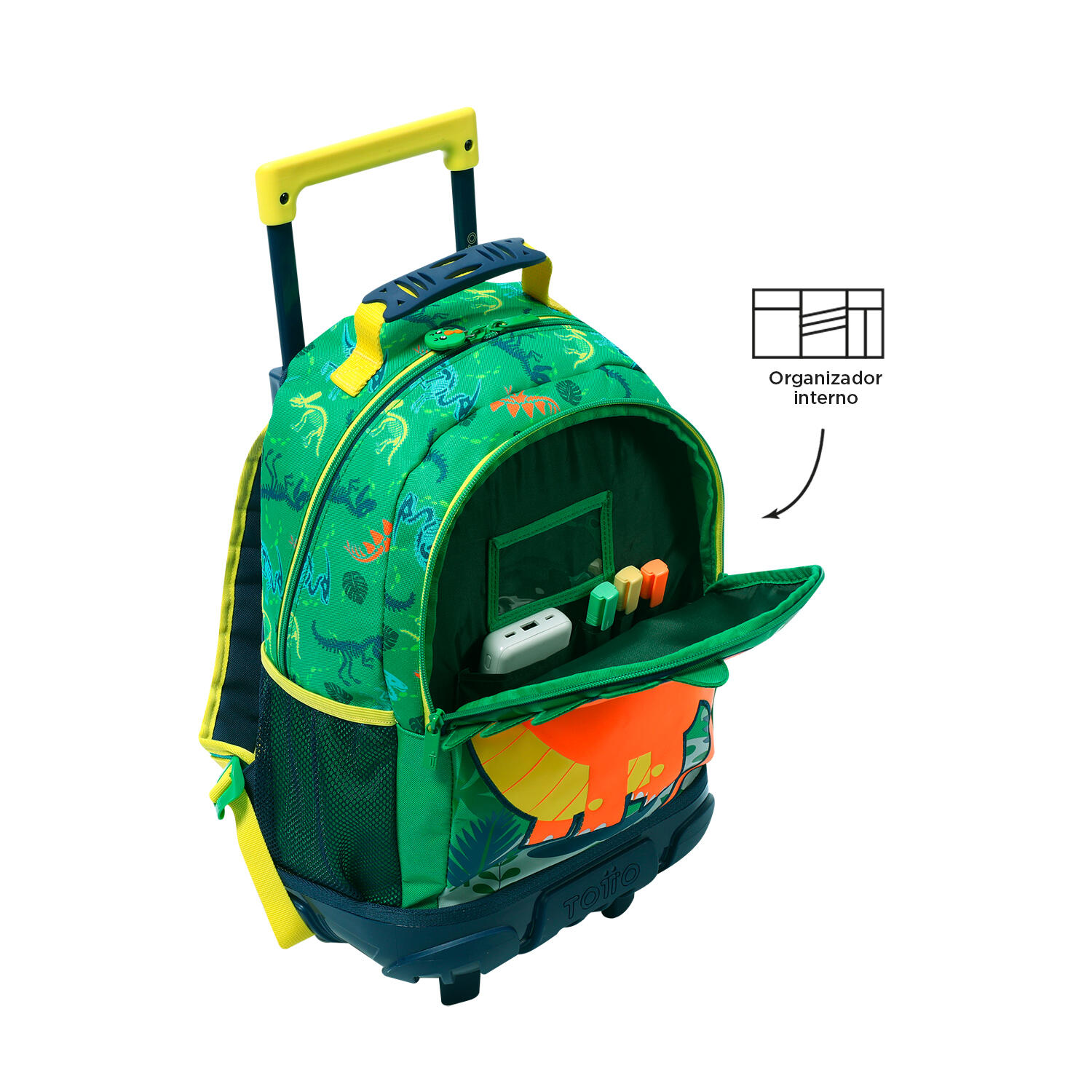 Totto Mochila infantil ruedas Dinomax Verde Poliéster 28.5 x 41 x 12.5 cm 5/5