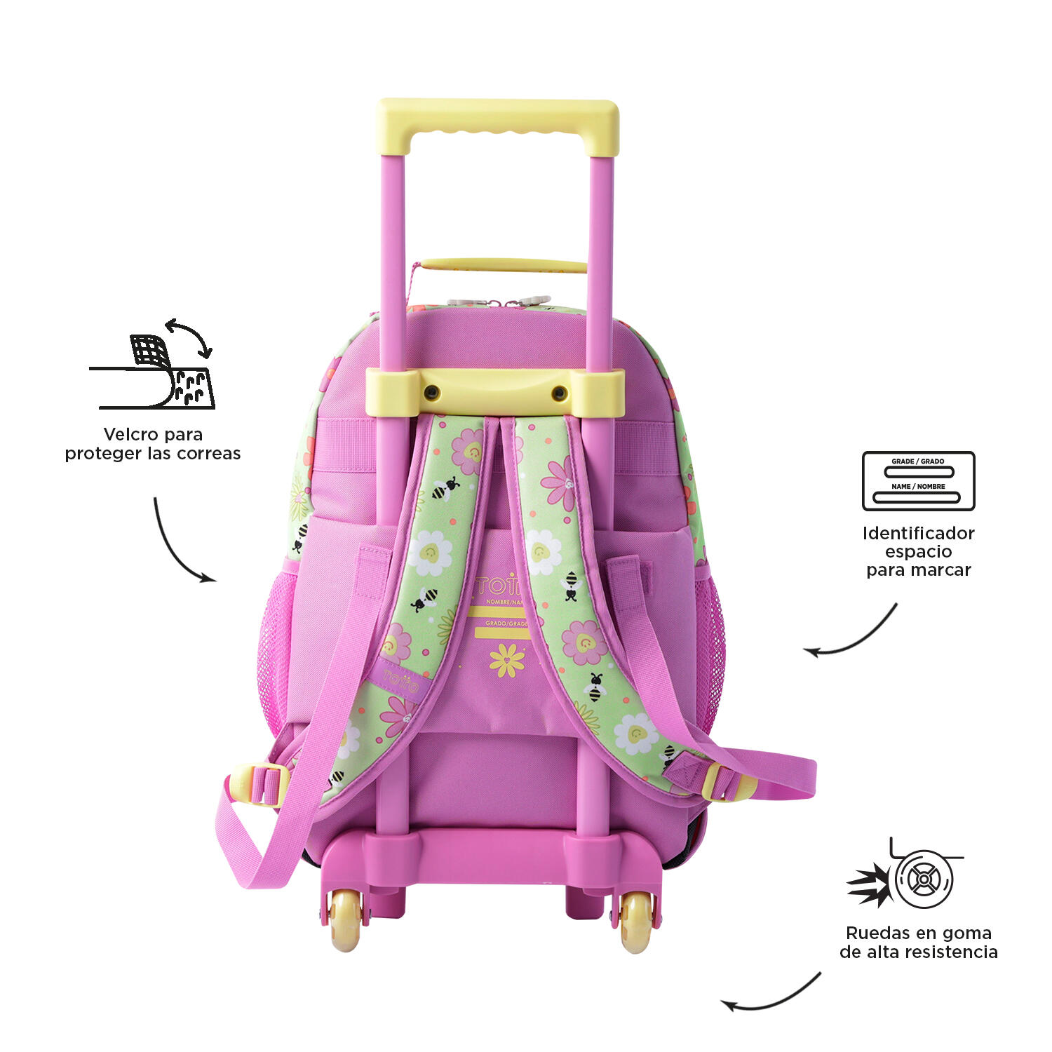 Totto Mochila infantil ruedas Margarita Verde Poliéster 28.5 x 41 x 12.5 cm 3/5