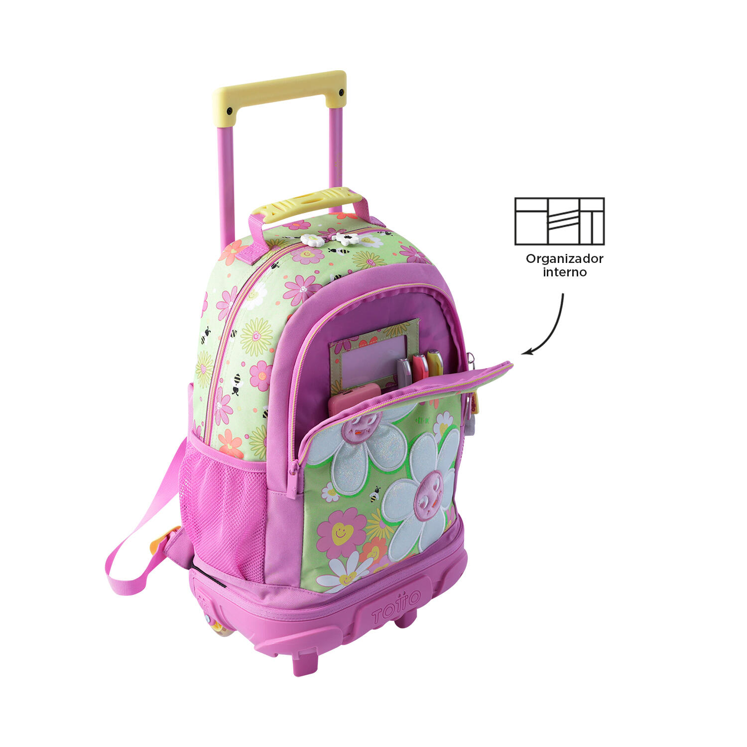 Totto Mochila infantil ruedas Margarita Verde Poliéster 28.5 x 41 x 12.5 cm 5/5