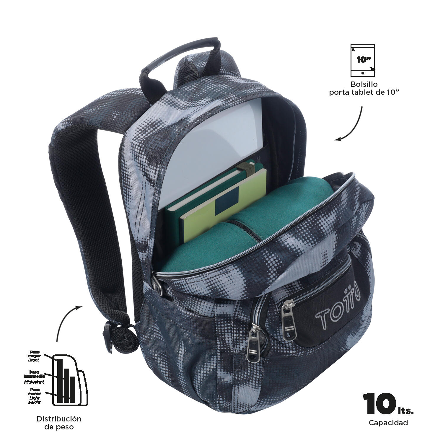 Totto Mochila escolar Tempera Bluc Poliéster 27 x36.5 x12 cm 4/5