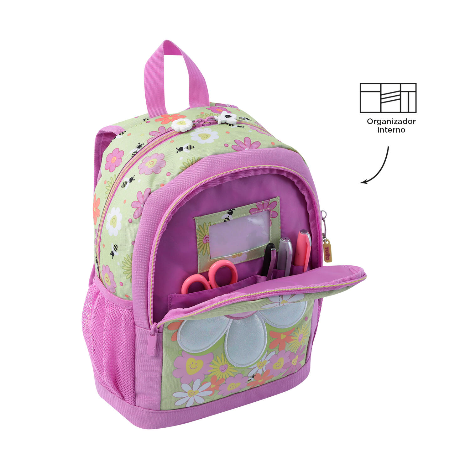 Totto Mochila Infantil Margarita Verde Poliéster 35 x 28.5 x 11 cm 4/5