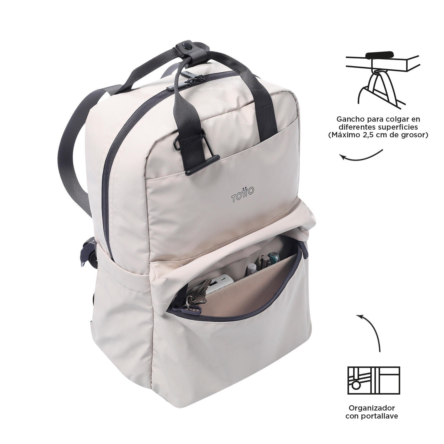 Totto Mochila urbana Billy White Sand Poliéster 28 x41.5 x12 cm 5/5