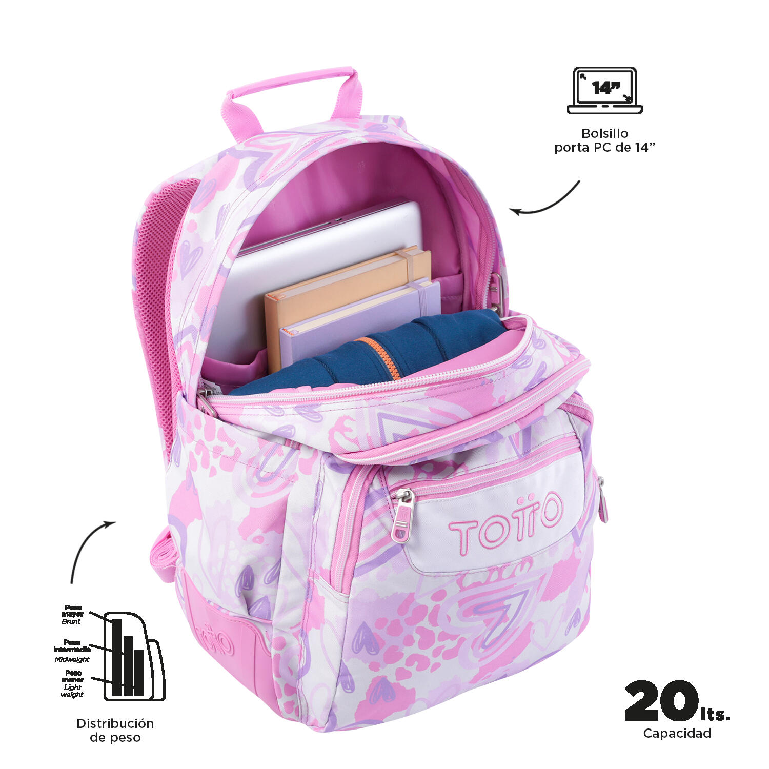 Totto Mochila escolar Rayol Amalia Poliéster 33 x44 x13.5 cm 4/5