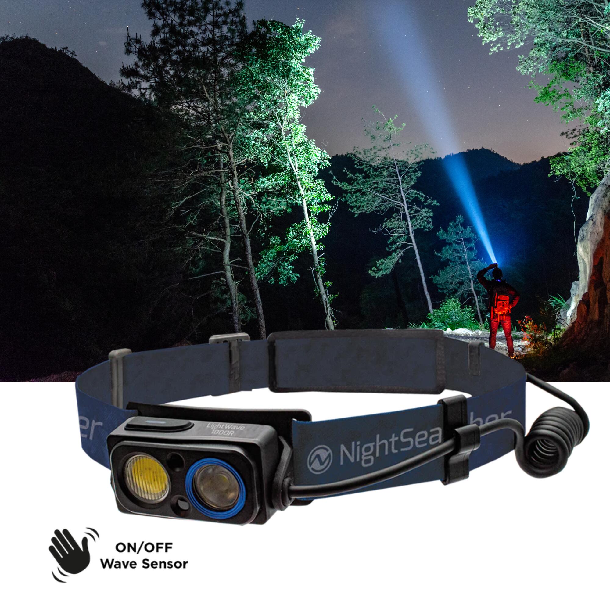 NIGHTSEARCHER LightWave 1000R - 1000 Lumens, Rechargeable Head Torch with Wave Control