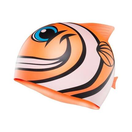 Bonnet de bain en silicone TYR Kids Happy Fish - Orange/Noir