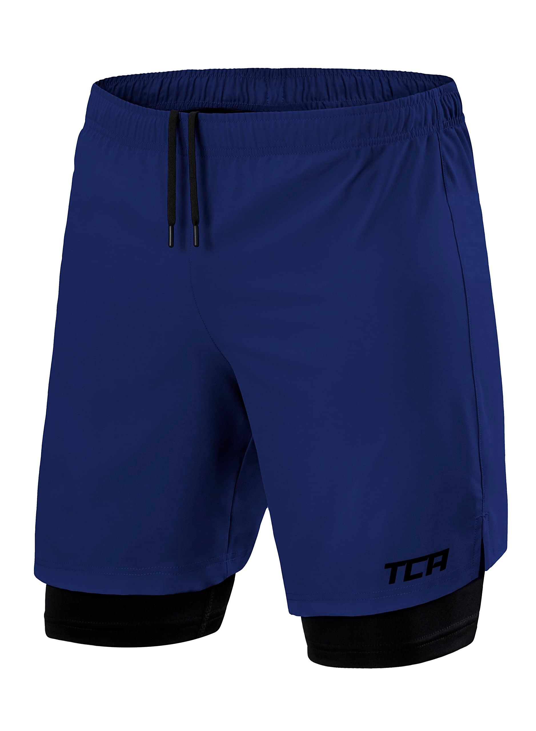 TCA Men's Ultra 2-in-1 Running Shorts with Key Pocket - Cobalt / Black