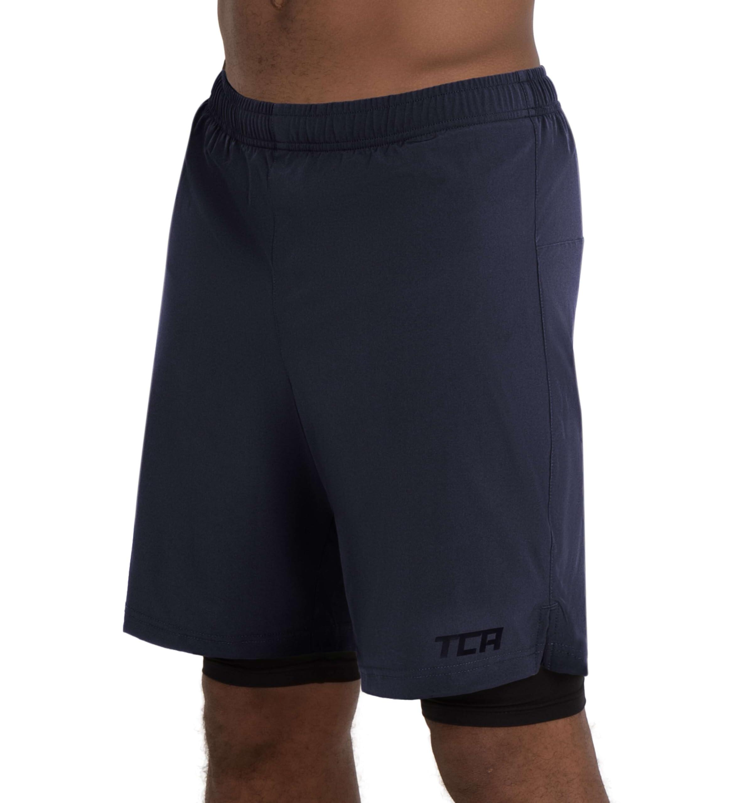 TCA Men's Ultra 2-in-1 Running Shorts with Key Pocket - Navy / Black