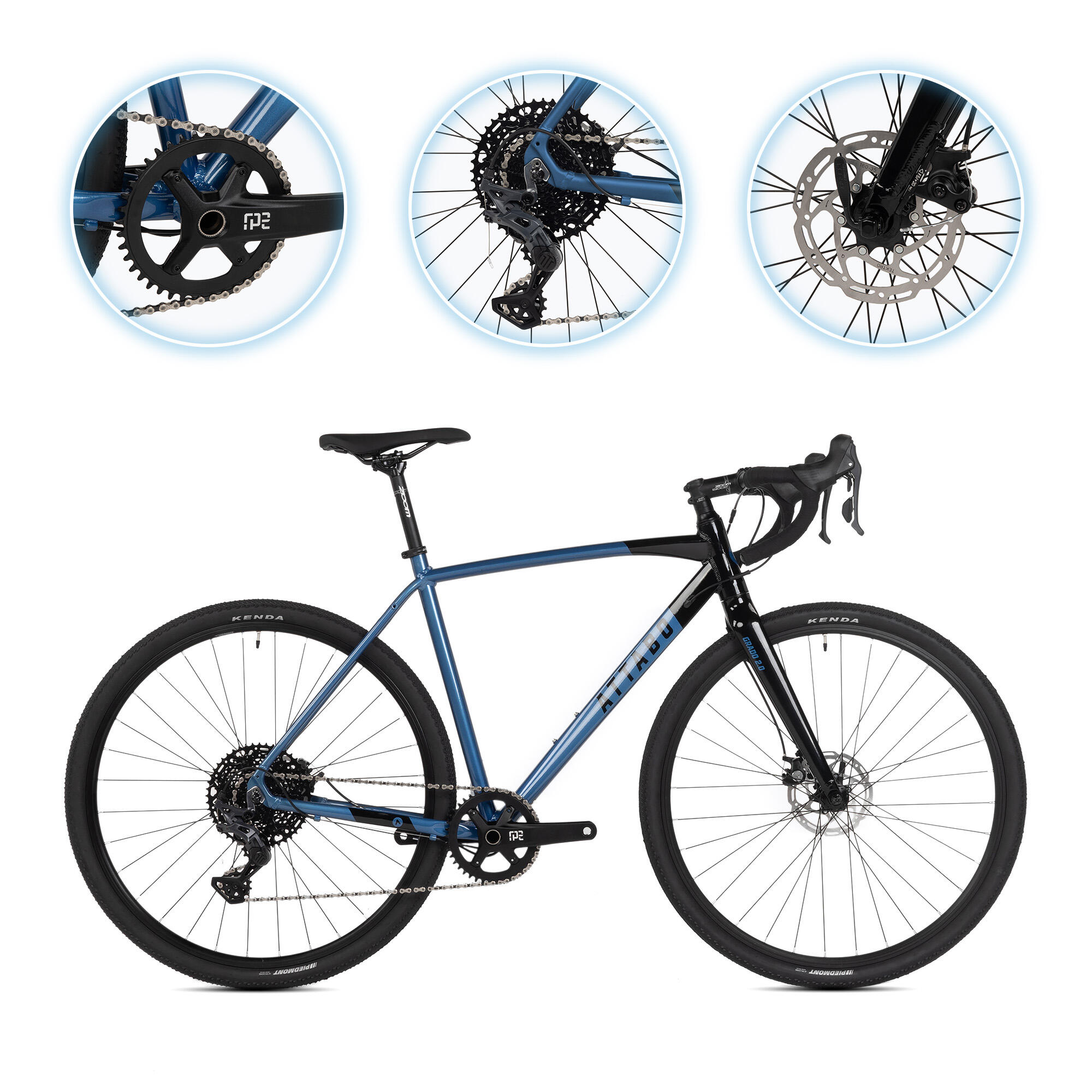 Attabo - Vélo Gravel Attabo Grado 2.0 - Vélo Gravel - Bleu - 56 Cm - Decathlon