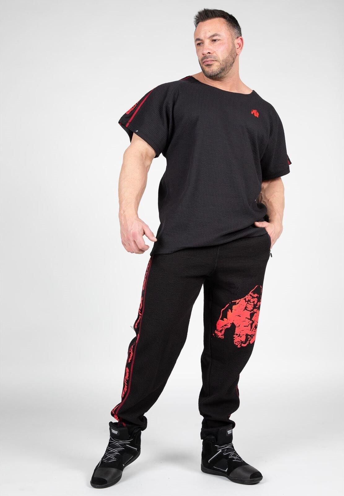 Pantalón Chándal Fitness Largo Hombre GORILLA WEAR Buffalo Negro Rojo 2/6
