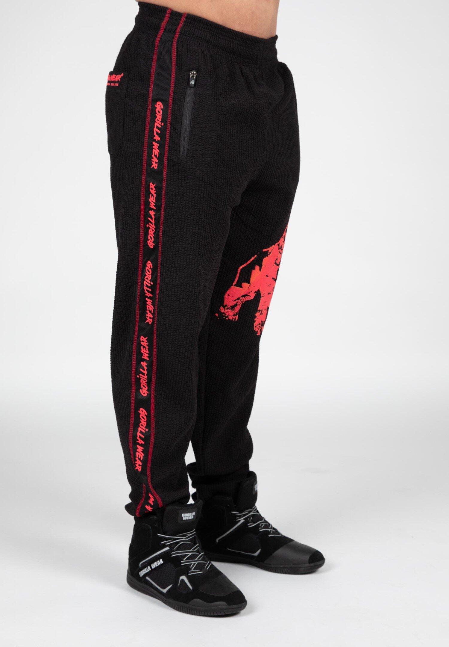 Pantalón Chándal Fitness Largo Hombre GORILLA WEAR Buffalo Negro Rojo 5/6