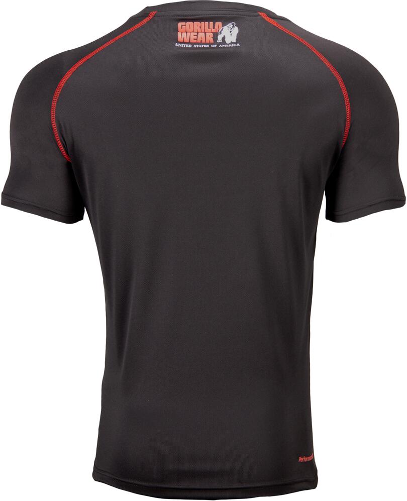 Camiseta Musculación Manga Corta Hombre GORILLA WEAR Performance Negro Rojo 4/6