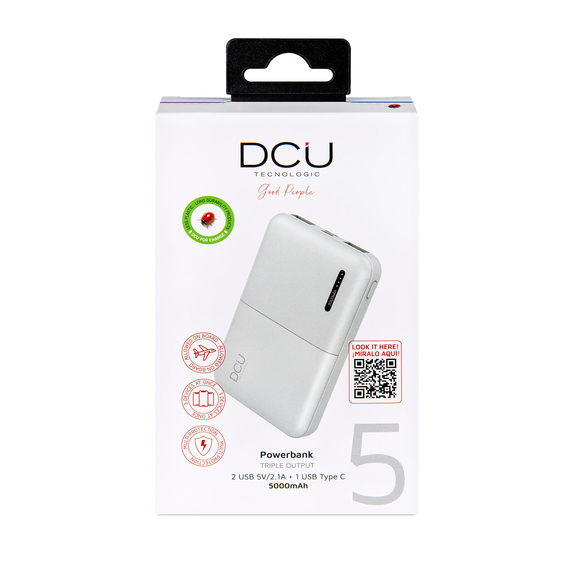 Power Bank triple salida 2 USB + USB C 5.000mAh 3/4