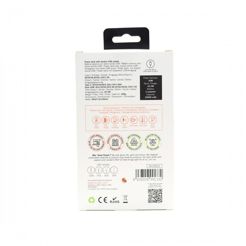 Power Bank doble salida USB Power Delivery 20W + Quick Charge 22.5W 20000mAh 4/4