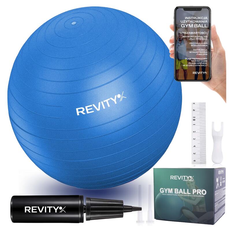 Piłka fitness do ćwiczeń gimnastyczna rehabilitacyjna Gym Ball 55-75 CM 1200G