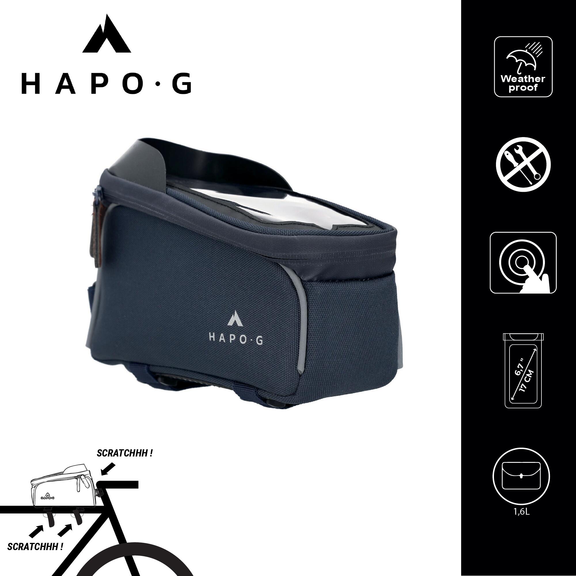 Sacoche de cadre vélo 1,6L Bleu - Support smartphone avec pare-soleil - HAPO-G 2/6