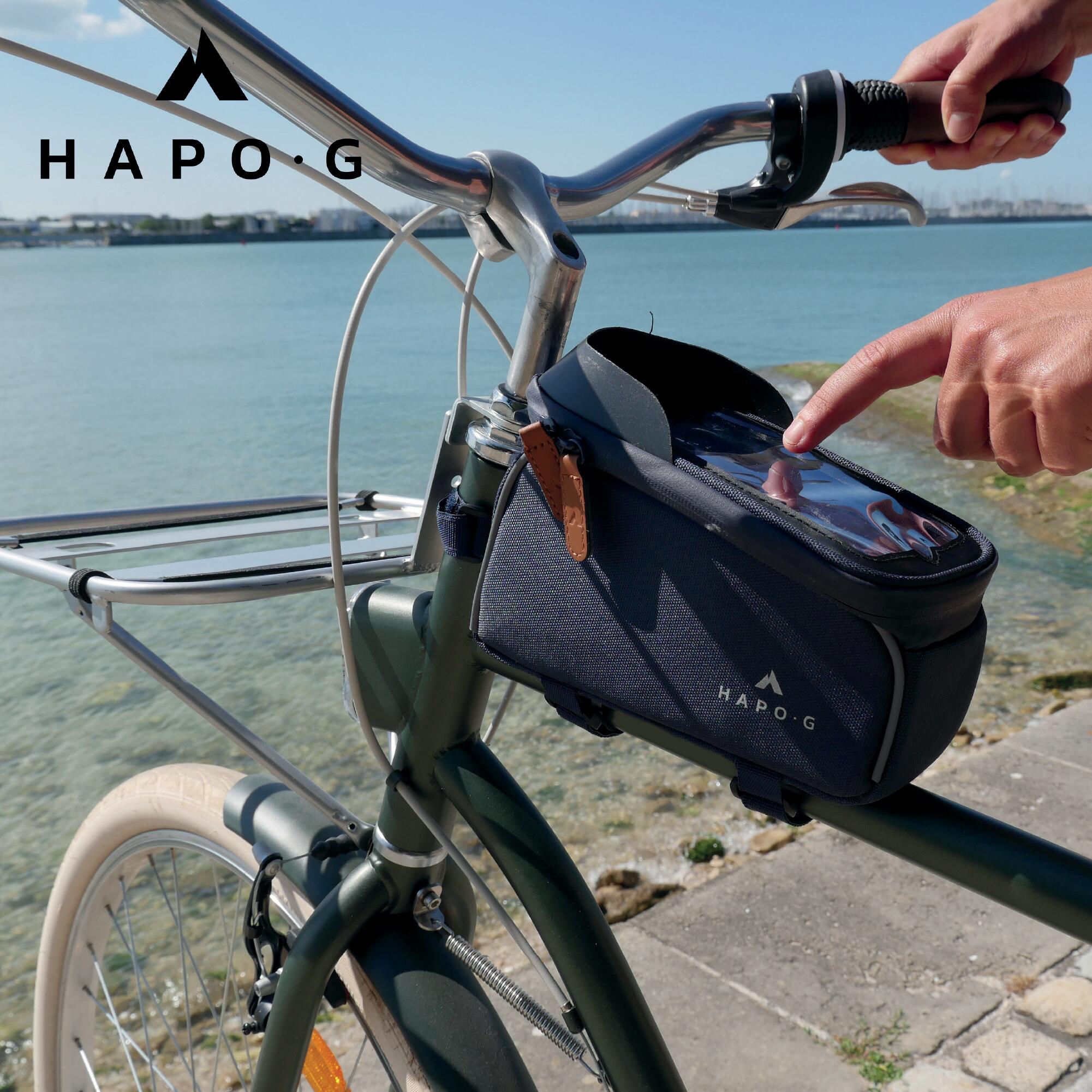 Sacoche de cadre vélo 1,6L Bleu - Support smartphone avec pare-soleil - HAPO-G 4/6
