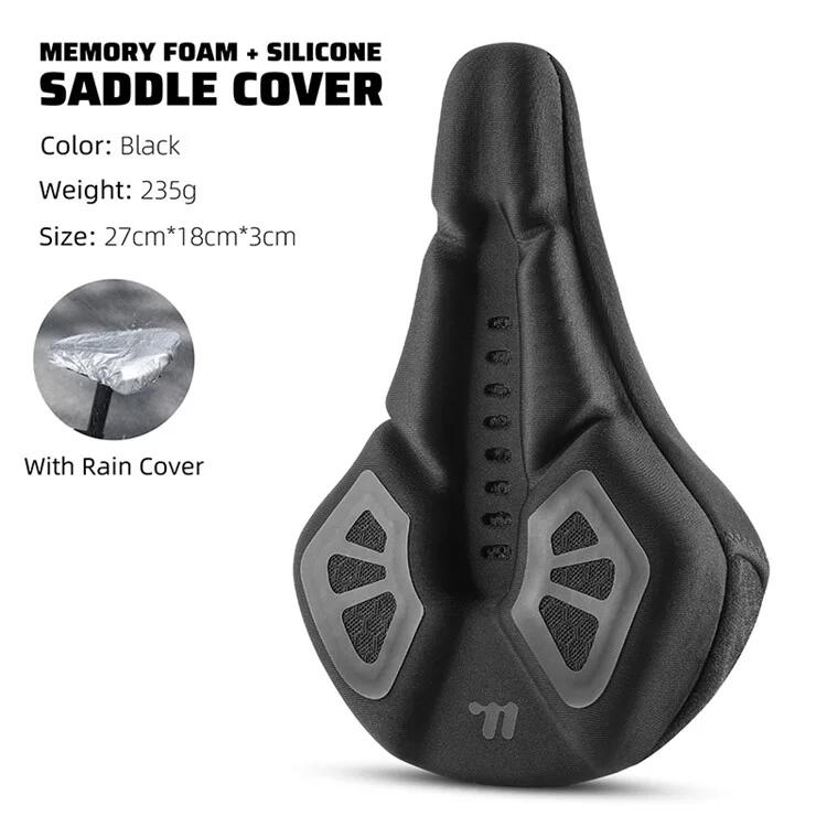 Housse de selle de vélo, mousse à mémoire de forme + silicone - Noir 6/7