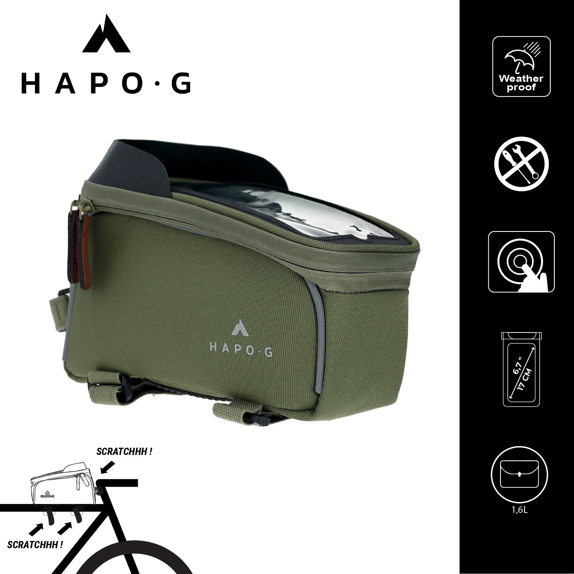 Sacoche de cadre vélo 1,6L Kaki - Support smartphone avec pare-soleil - HAPO-G 2/6
