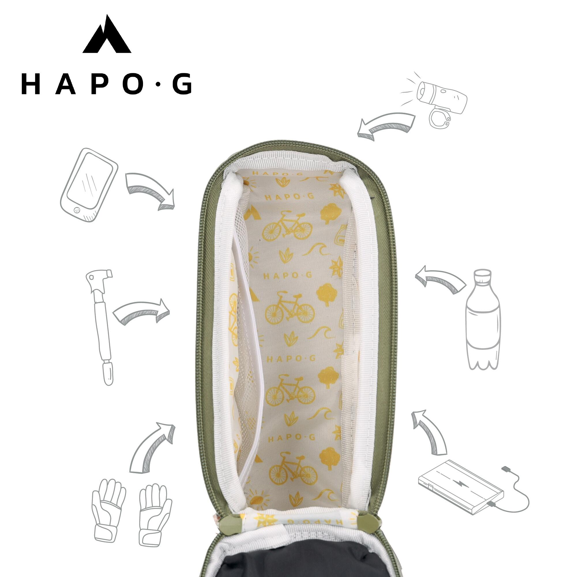 Sacoche de cadre vélo 1,6L Kaki - Support smartphone avec pare-soleil - HAPO-G 3/6