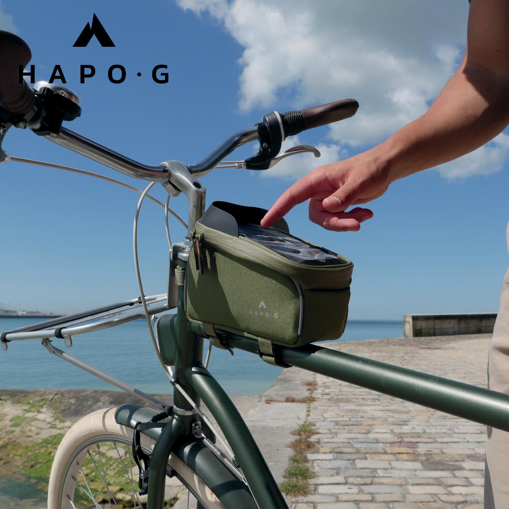Sacoche de cadre vélo 1,6L Kaki - Support smartphone avec pare-soleil - HAPO-G 4/6