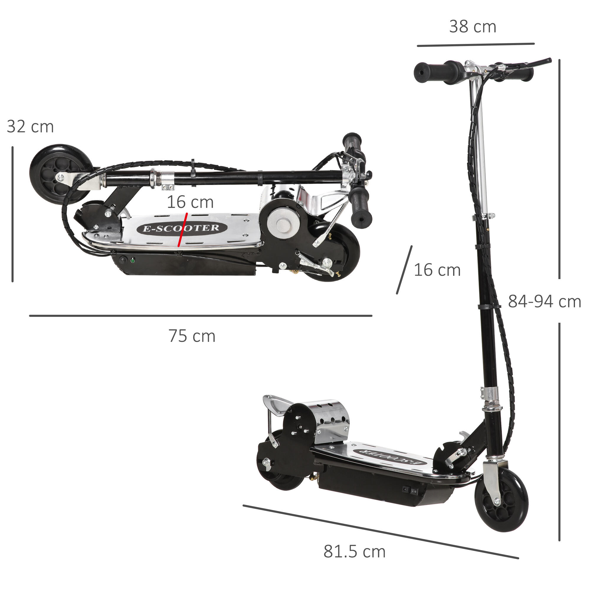 HOMCOM Monopattino per Bambini Pieghevole Elettrico 120W Nero 3/7