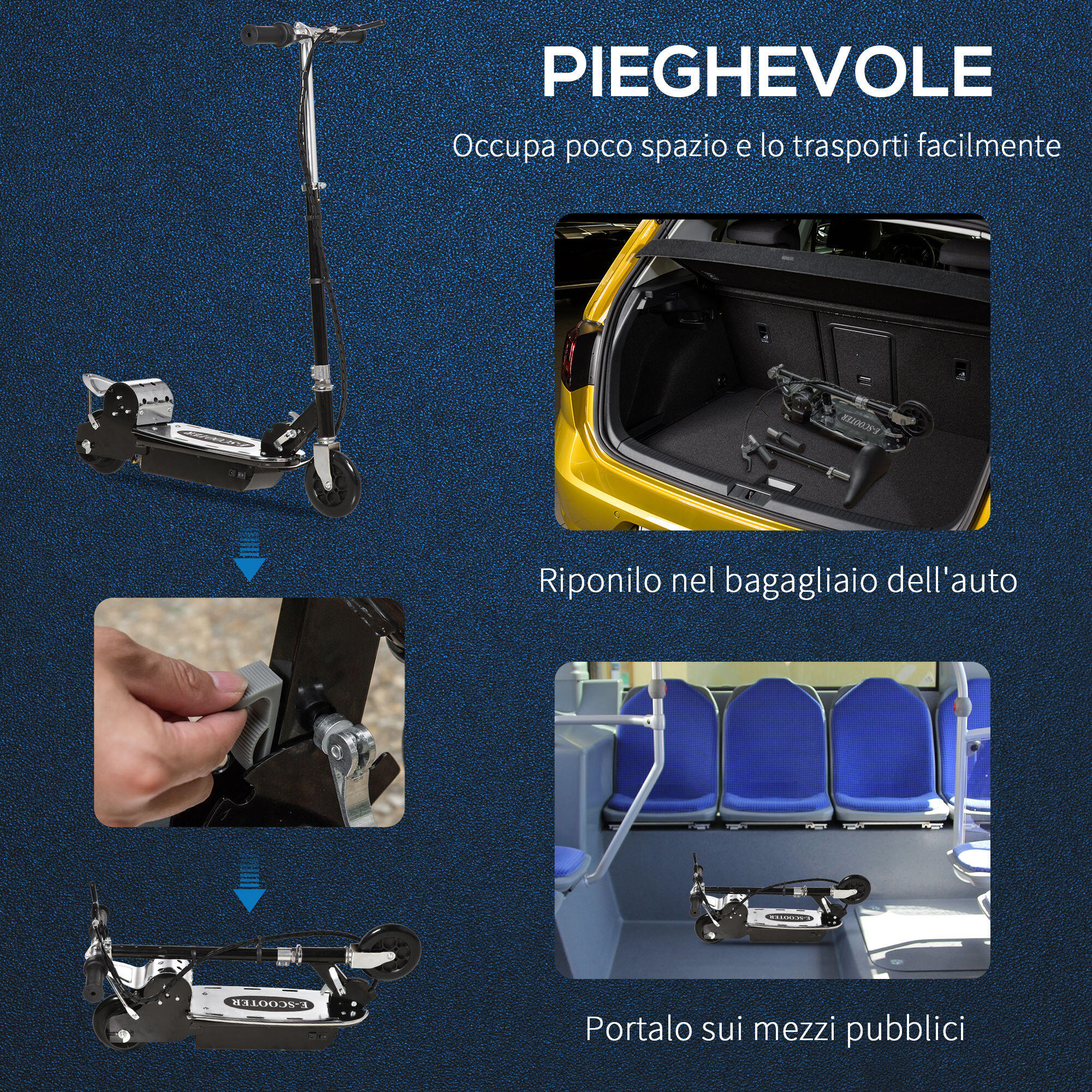 HOMCOM Monopattino per Bambini Pieghevole Elettrico 120W Nero 5/7