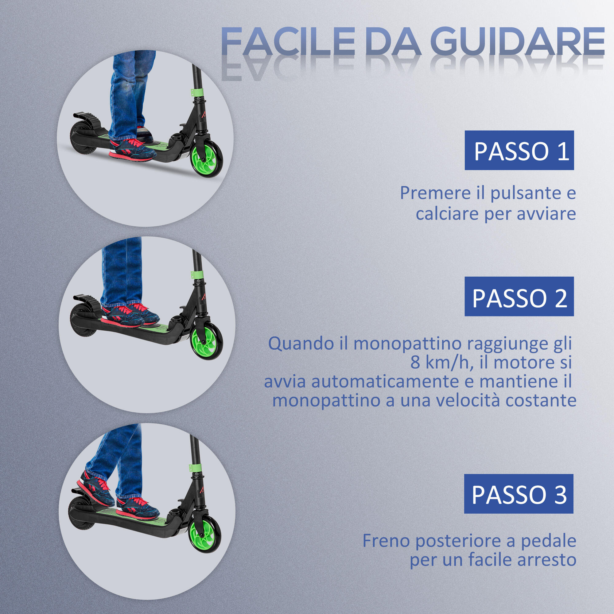 HOMCOM Monopattino Elettrico Pieghevole per Bambini 6+ Anni Nero e Verde 5/7