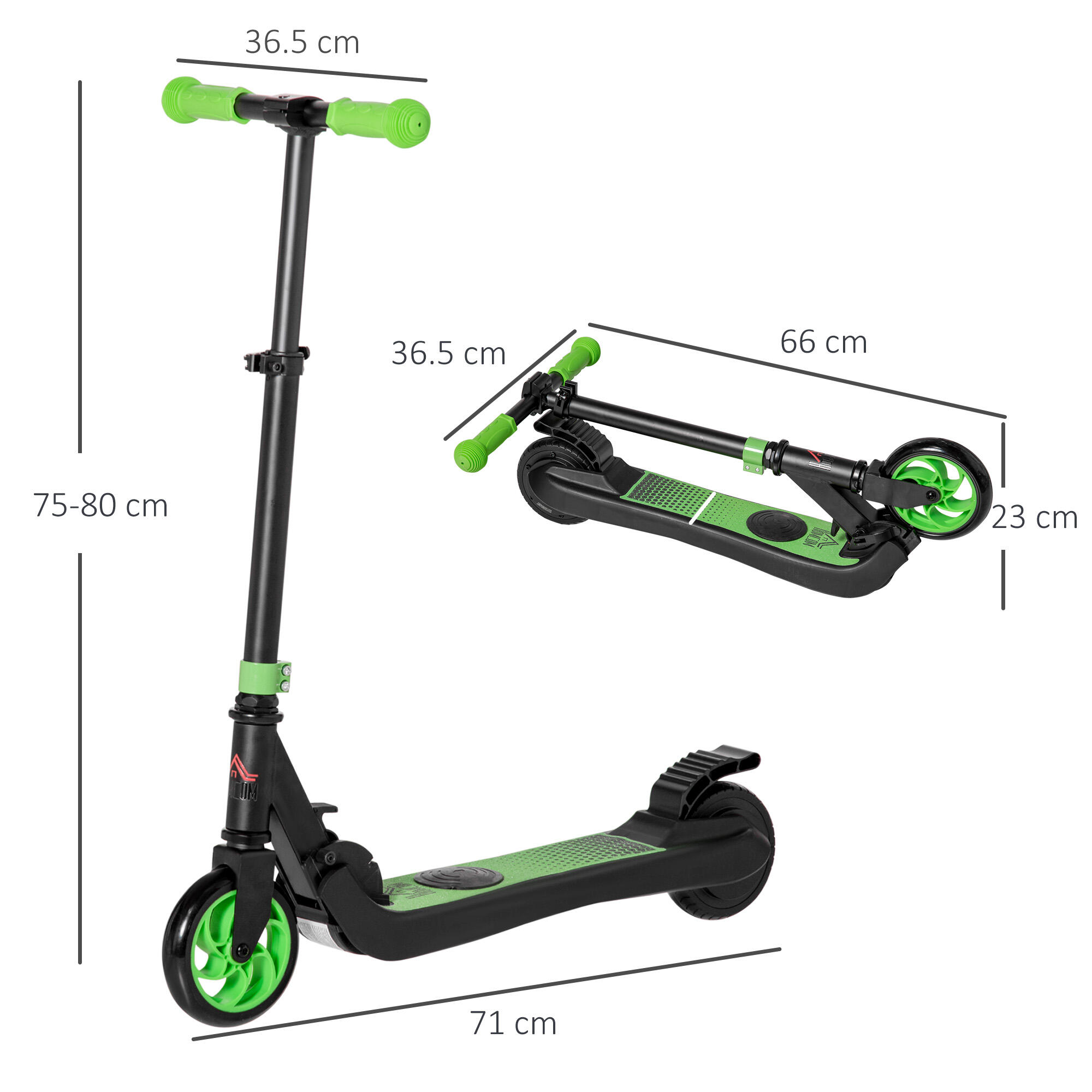 HOMCOM Monopattino Elettrico Pieghevole per Bambini 6+ Anni Nero e Verde 3/7