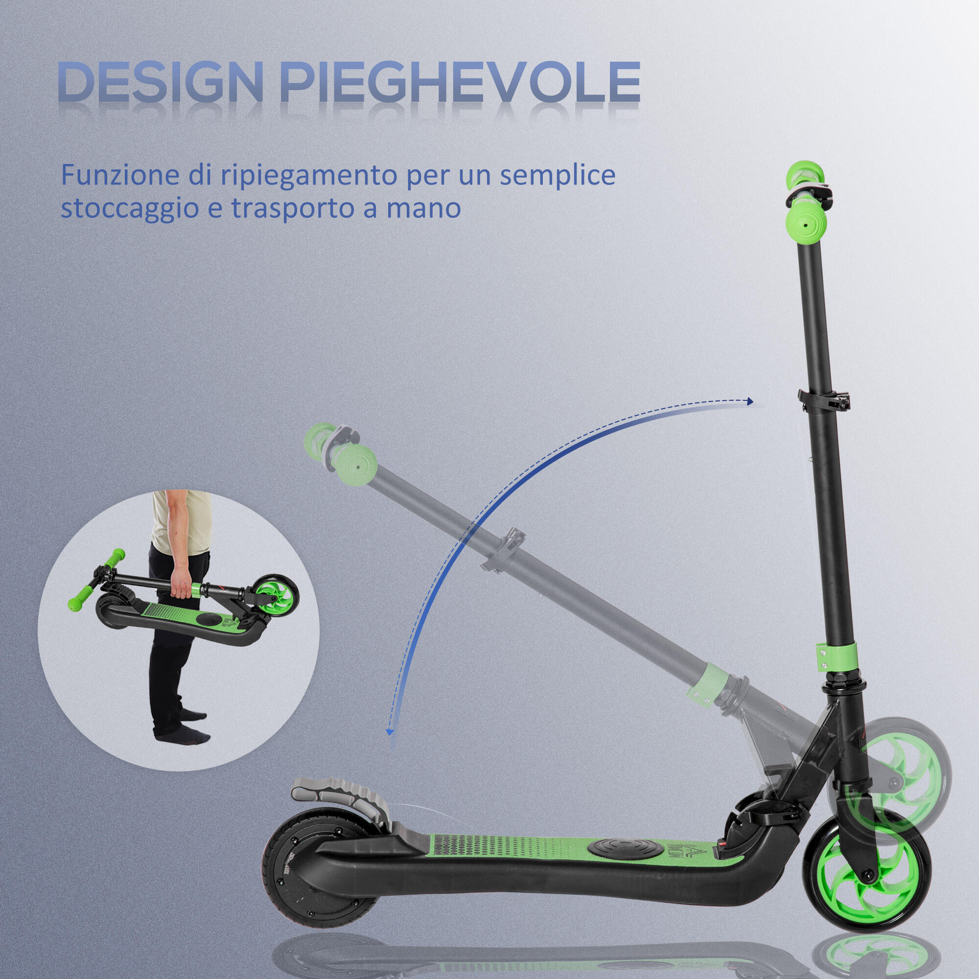 HOMCOM Monopattino Elettrico Pieghevole per Bambini 6+ Anni Nero e Verde 6/7