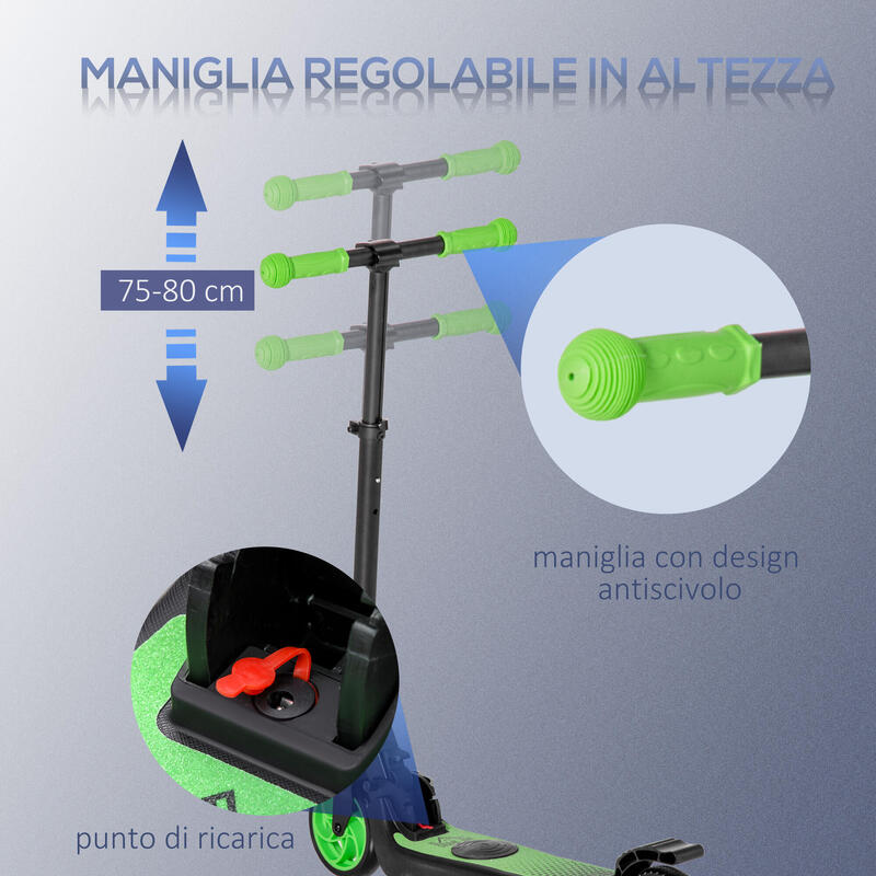 Trotineta Electrica Pliabila pentru Copii,  Homcom, 6 Ani +, Negru si Verde