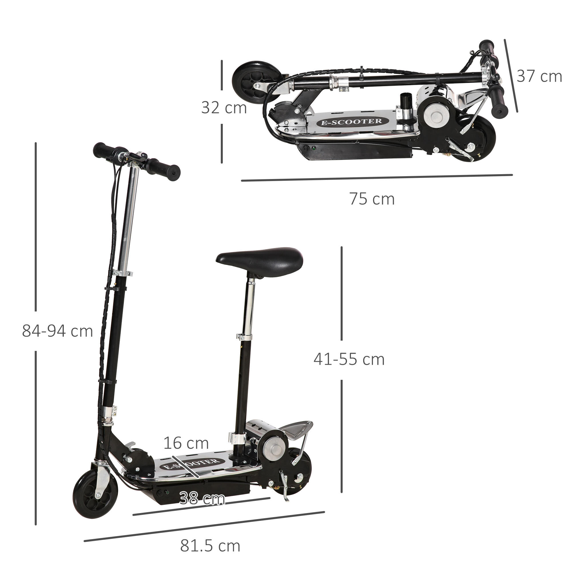 HOMCOM Monopattino Elettrico Bambino Monopattino con Sedile Nero 3/7