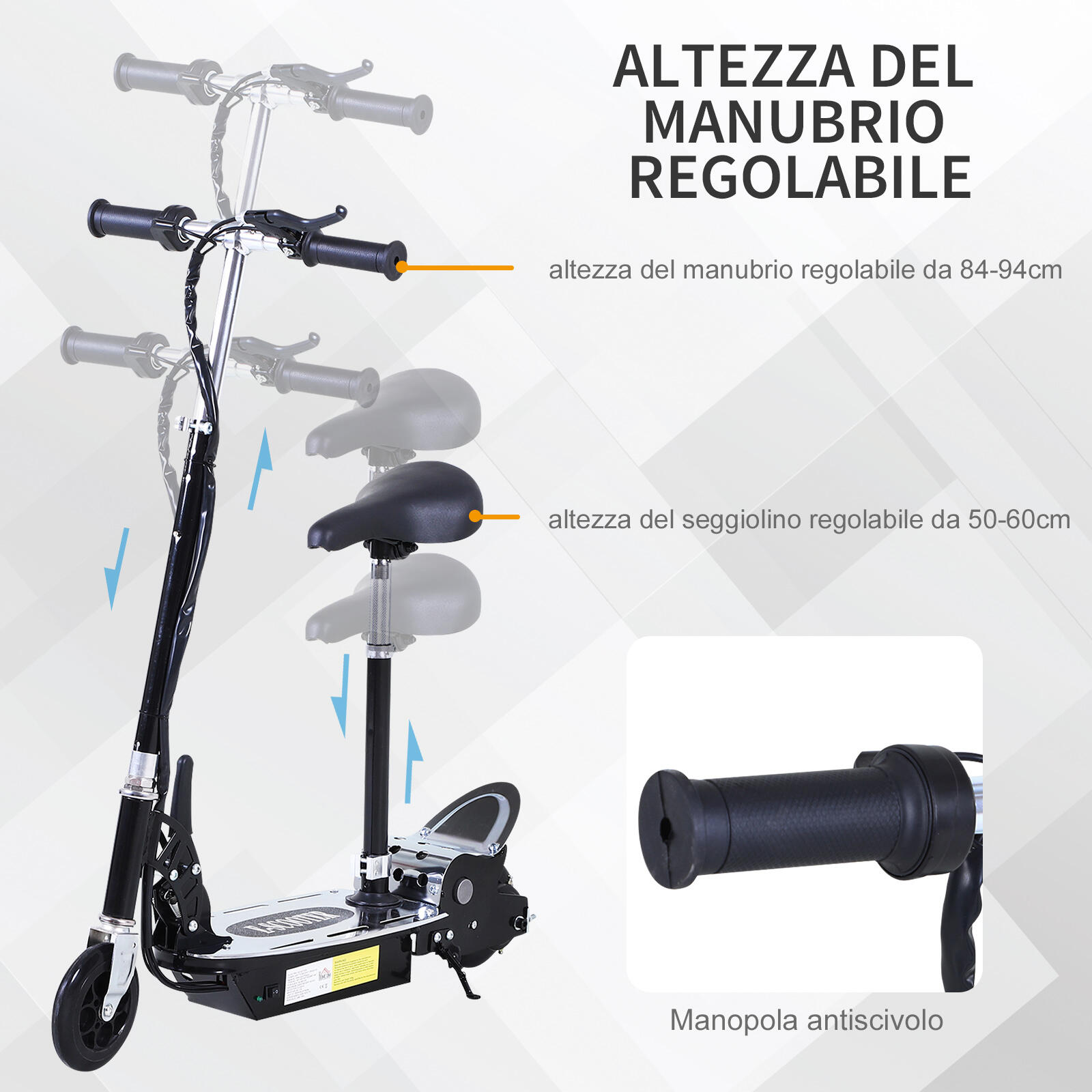 HOMCOM Monopattino Elettrico Bambino Monopattino con Sedile Nero 4/7