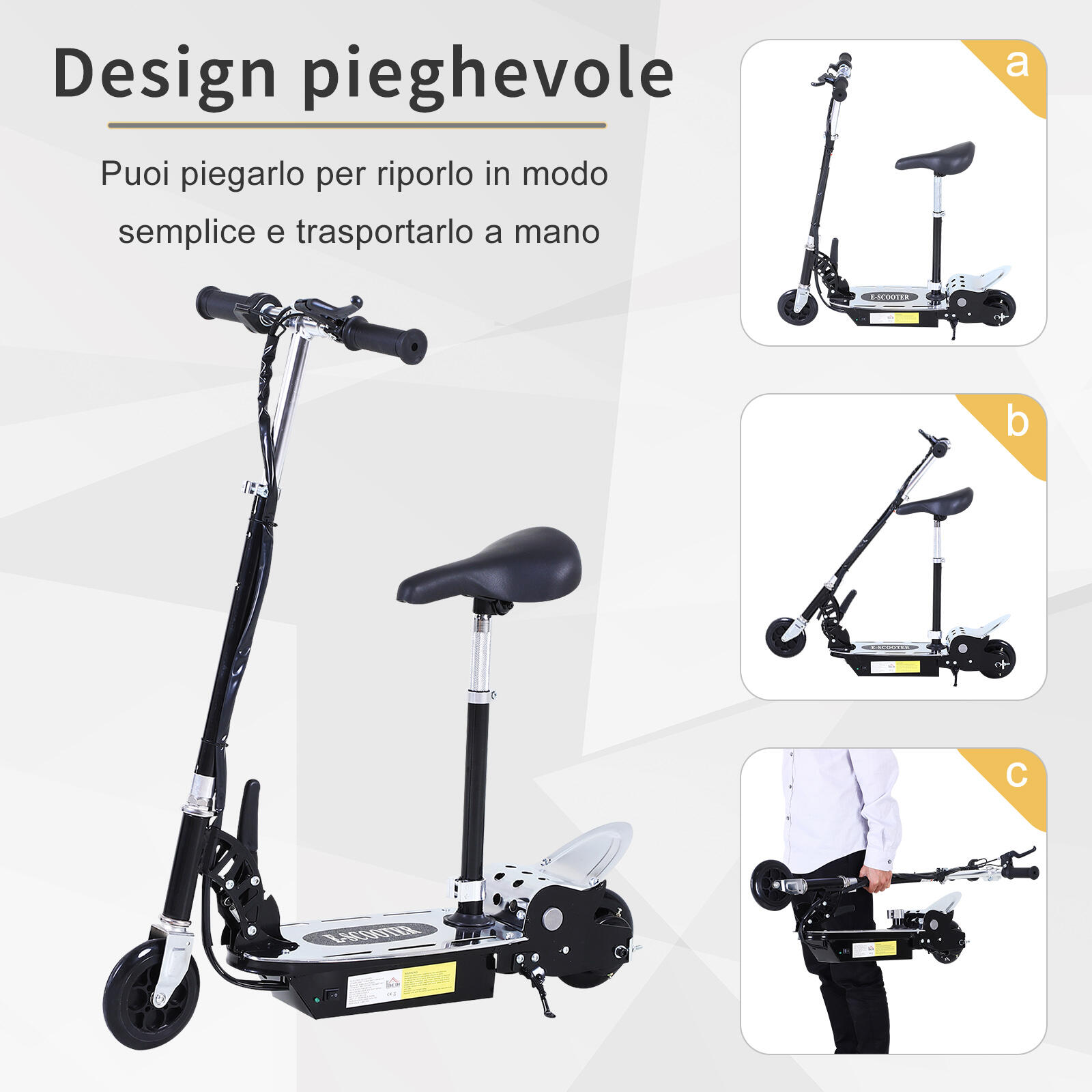 HOMCOM Monopattino Elettrico Bambino Monopattino con Sedile Nero 5/7