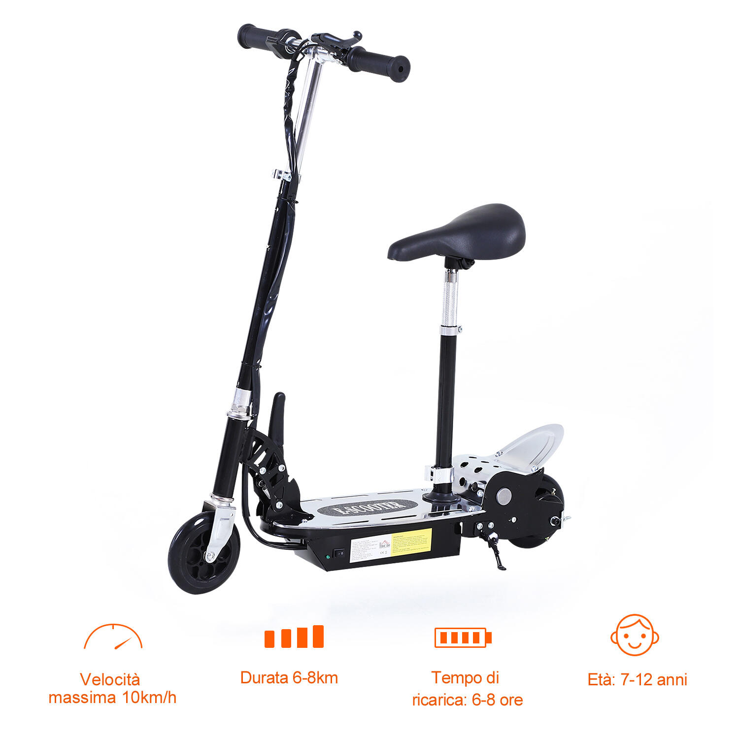 HOMCOM Monopattino Elettrico Bambino Monopattino con Sedile Nero 6/7