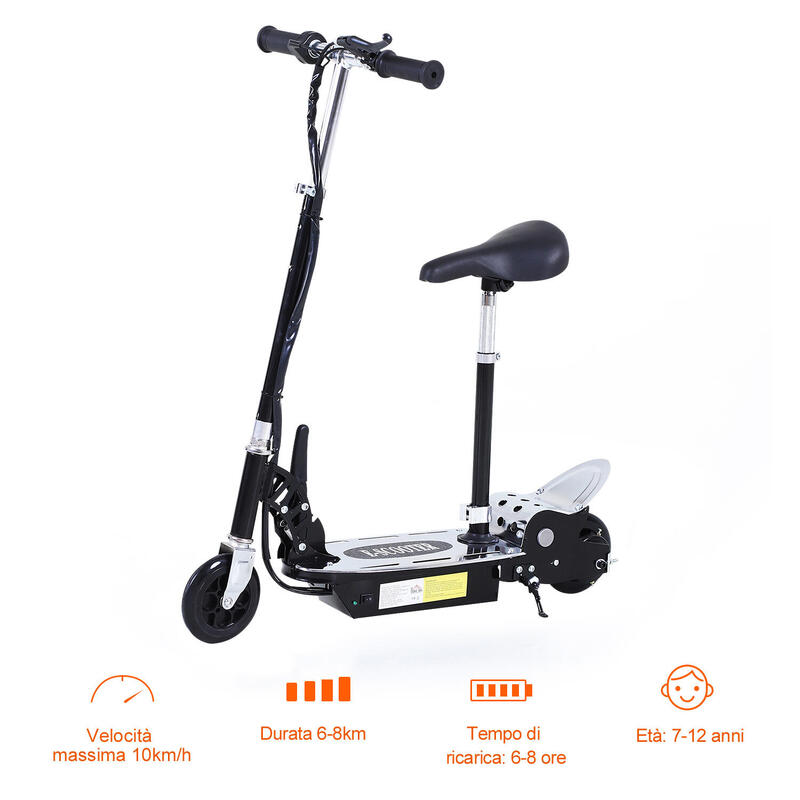 HOMCOM Trotineta Electrica  pentru Copii cu Scaun, Negru