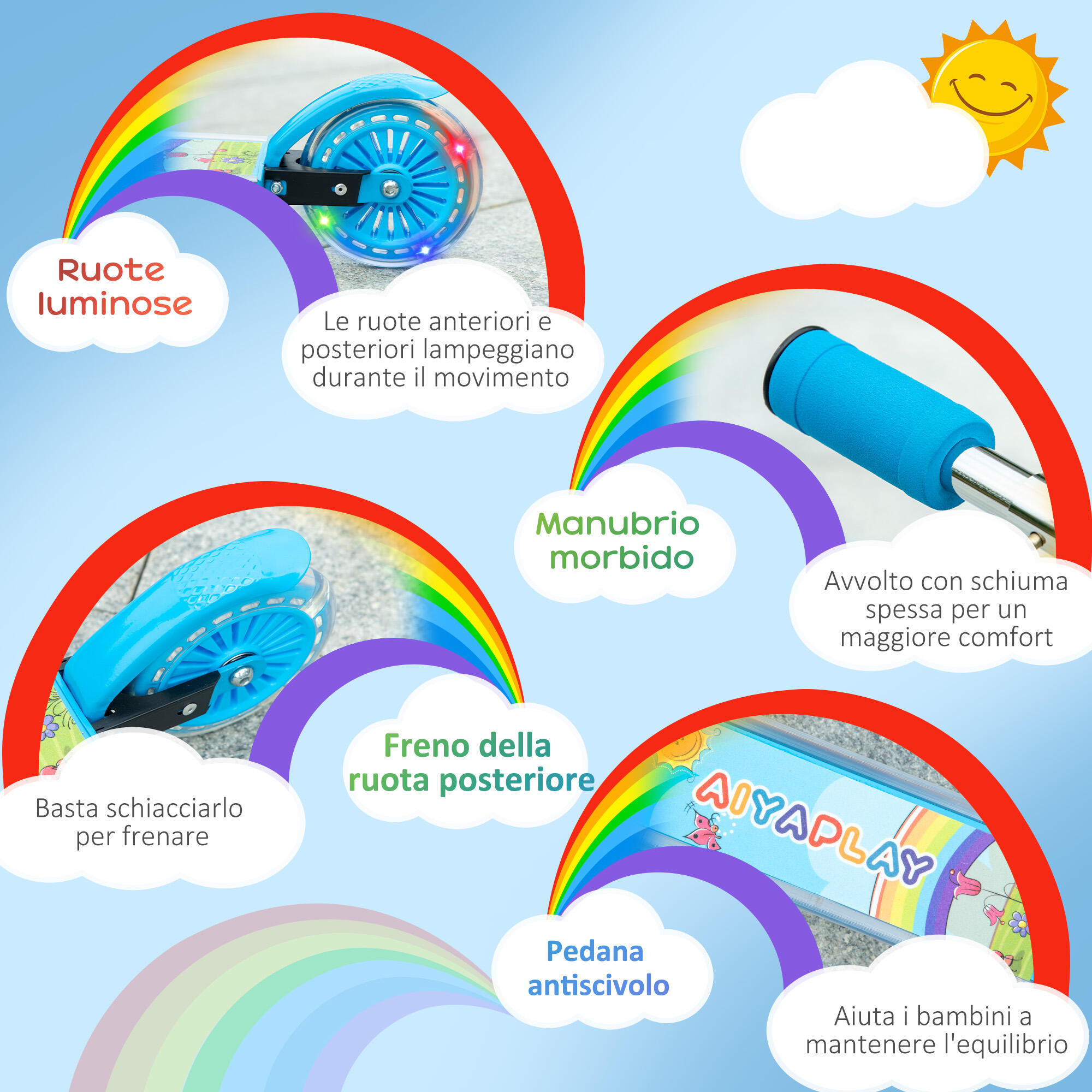 HOMCOM Monopattino per Bambini 3-7 Anni Pieghevole a 2 Ruote Blu 7/7