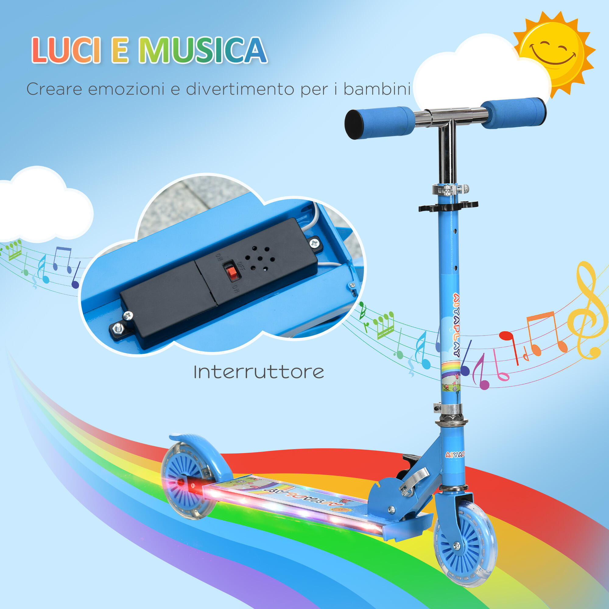 HOMCOM Monopattino per Bambini 3-7 Anni Pieghevole a 2 Ruote Blu 4/7