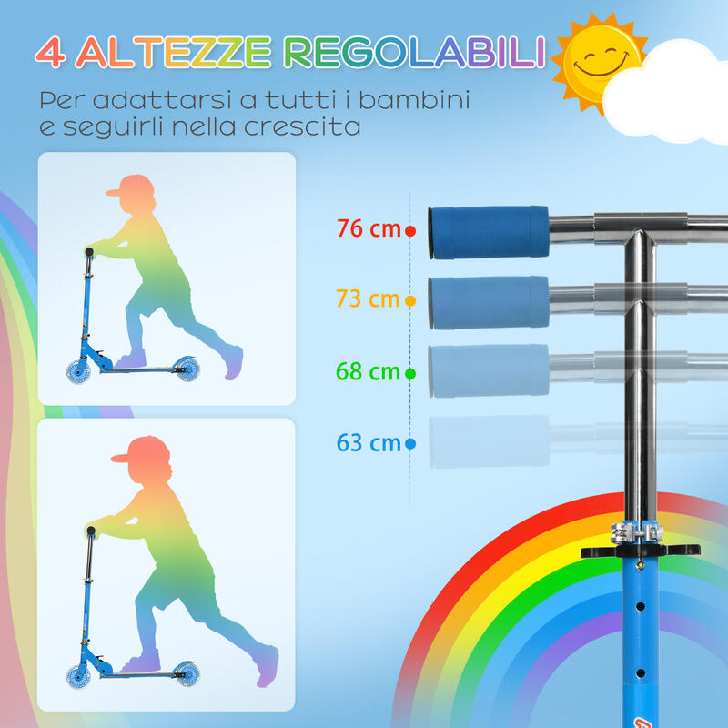 HOMCOM Trotineta Copii, 3-7 Ani, Pliabila, 2 Roti. Albastru