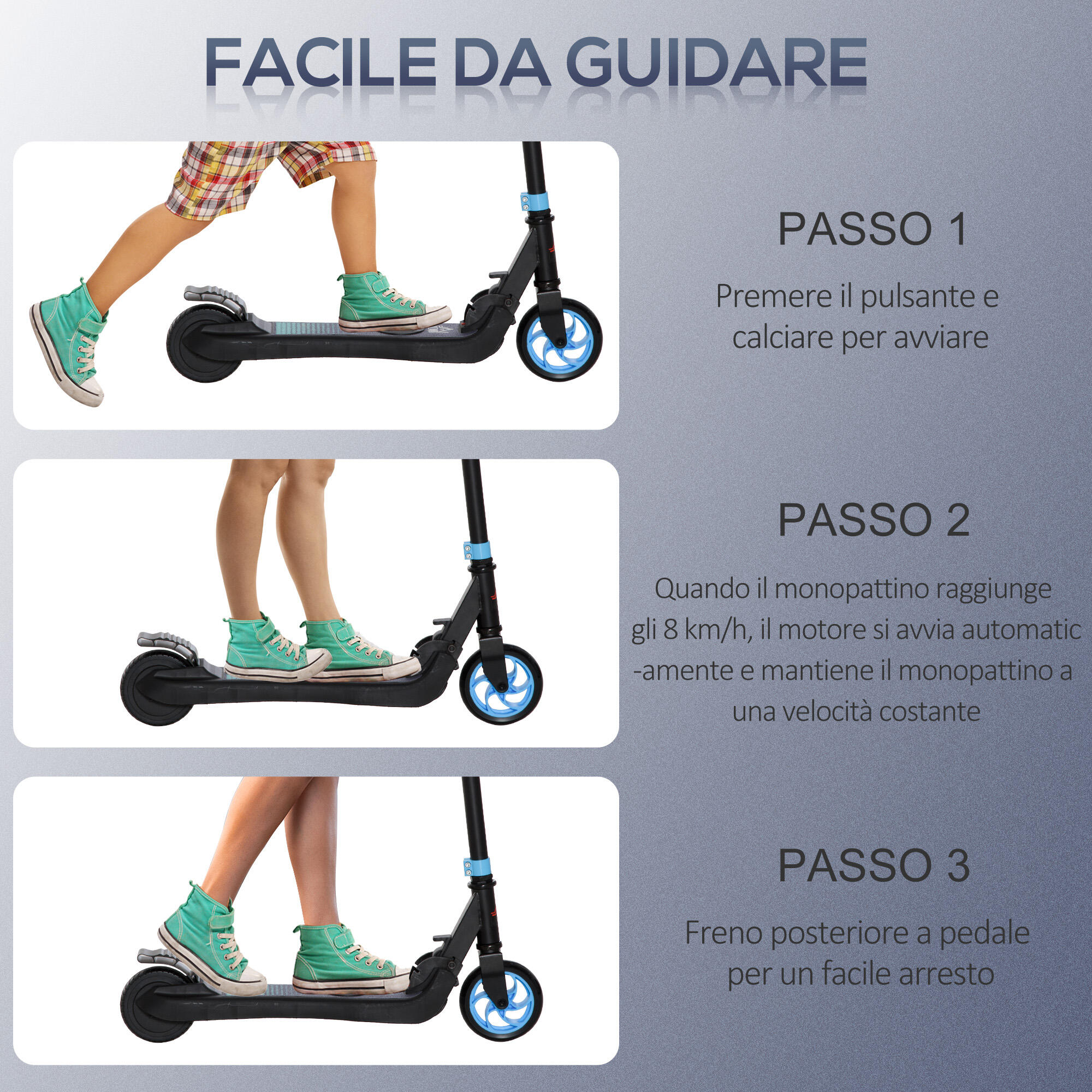 HOMCOM Monopattino Elettrico Pieghevole per Bambini 6+ Anni Nero e Azzurro 5/7